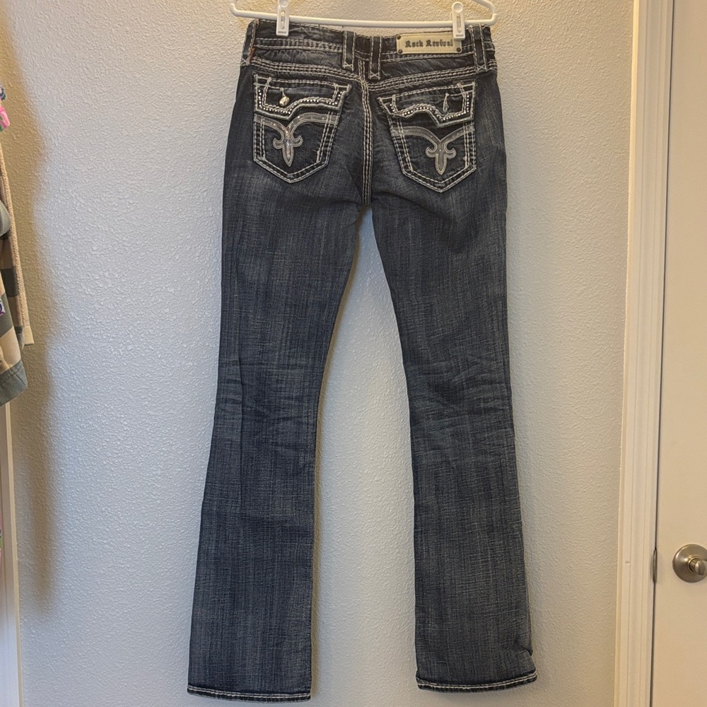 Rock Revival Women's Dark Blue Boot Cut Jeans with Rhinestone detail